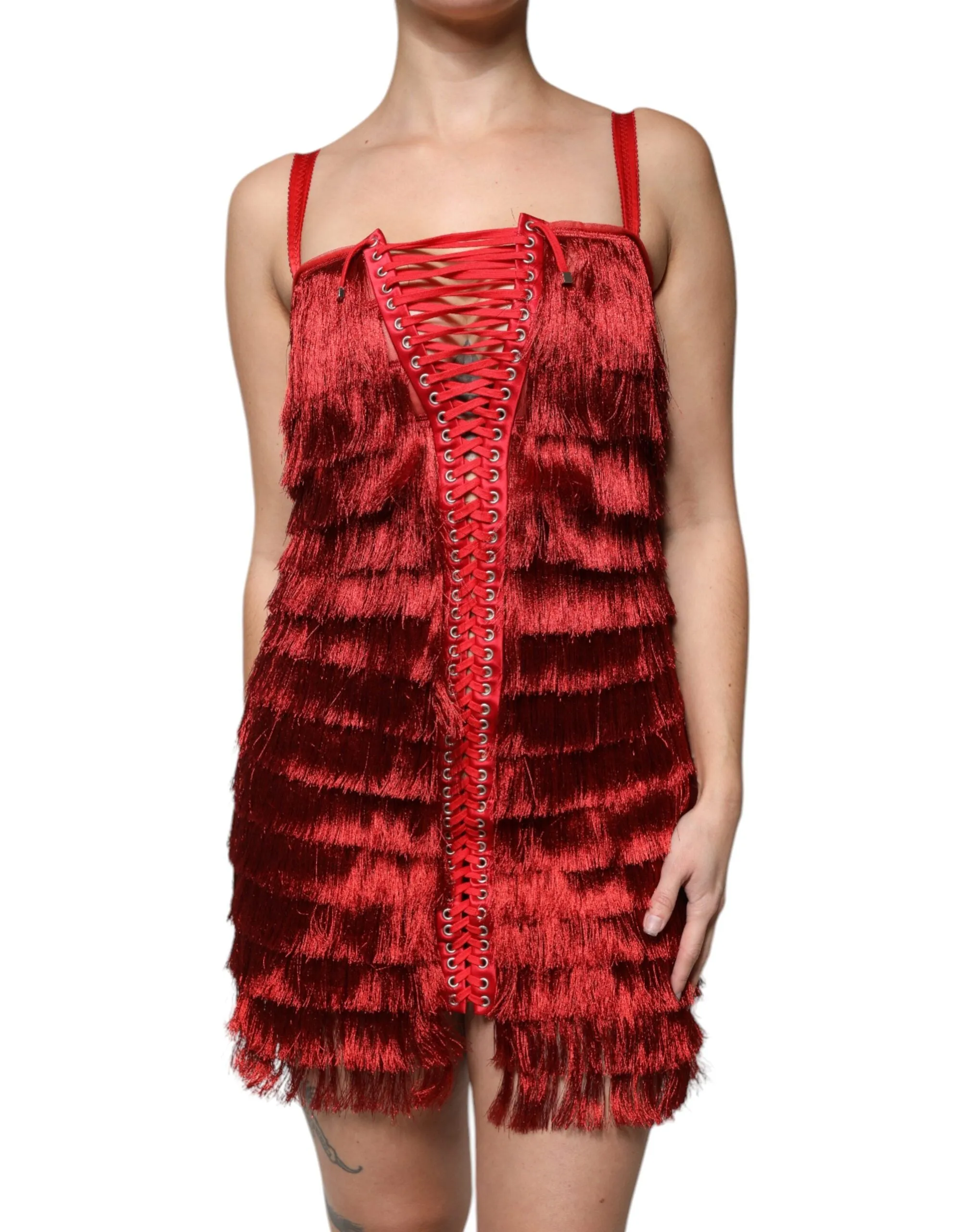 Red Lace Tassel Sleeveless Sheath Mini Dress sold by Lord & Taylor product image thumbnail 2