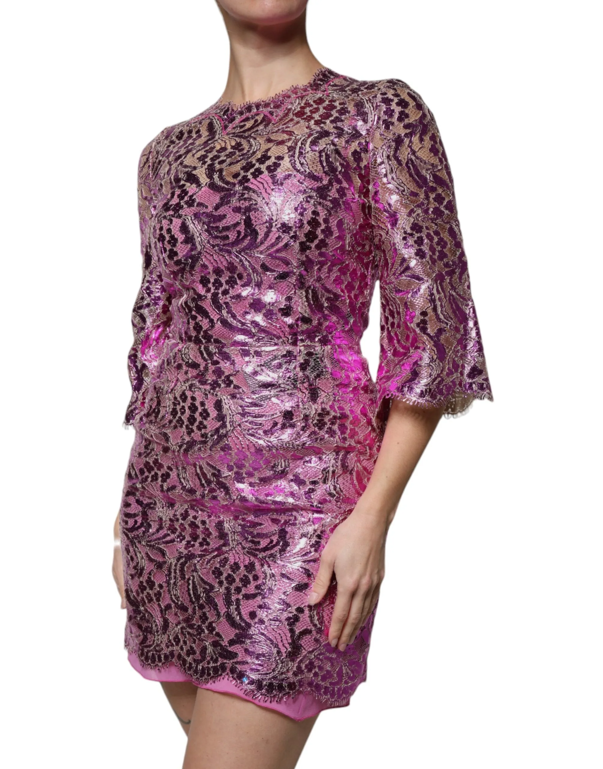 Metallic Fuchsia Floral Sheath Mini Dress sold by Lord & Taylor product image thumbnail 3