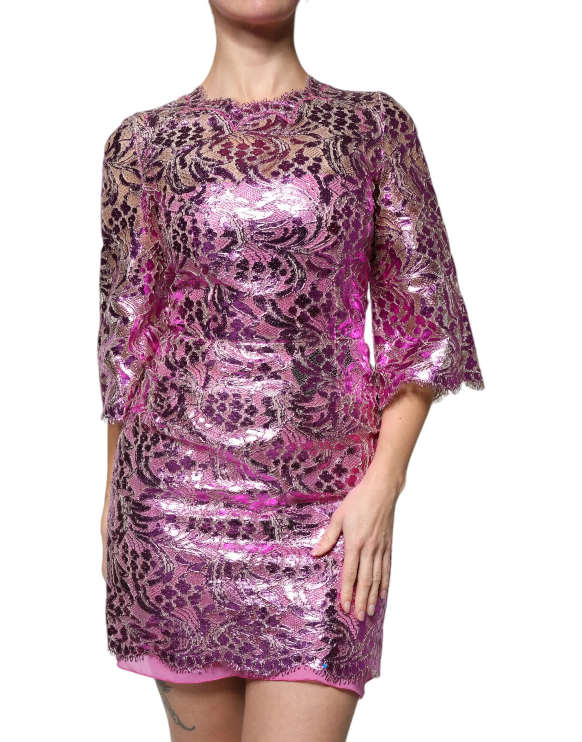 Metallic Fuchsia Floral Sheath Mini Dress sold by Lord & Taylor