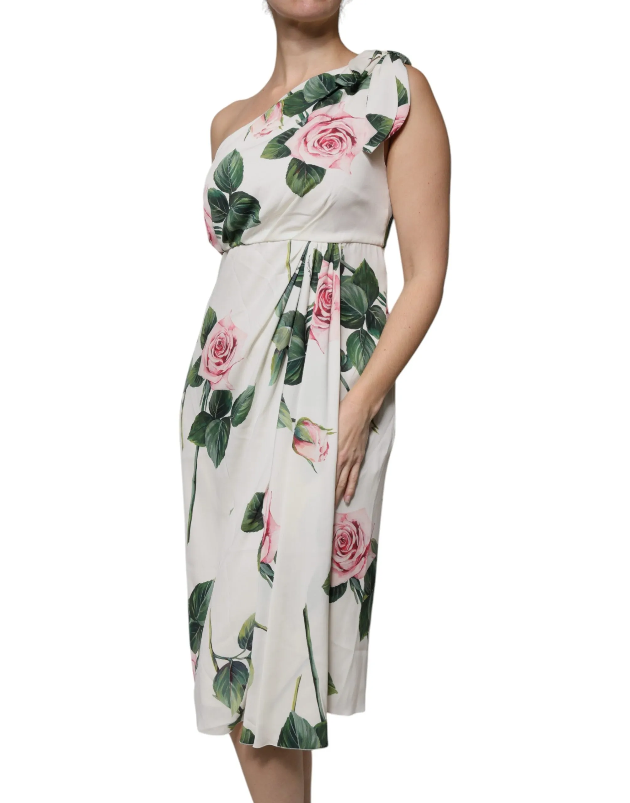 White Floral Silk One Shoulder Midi Dress sold by Lord & Taylor product image thumbnail 3