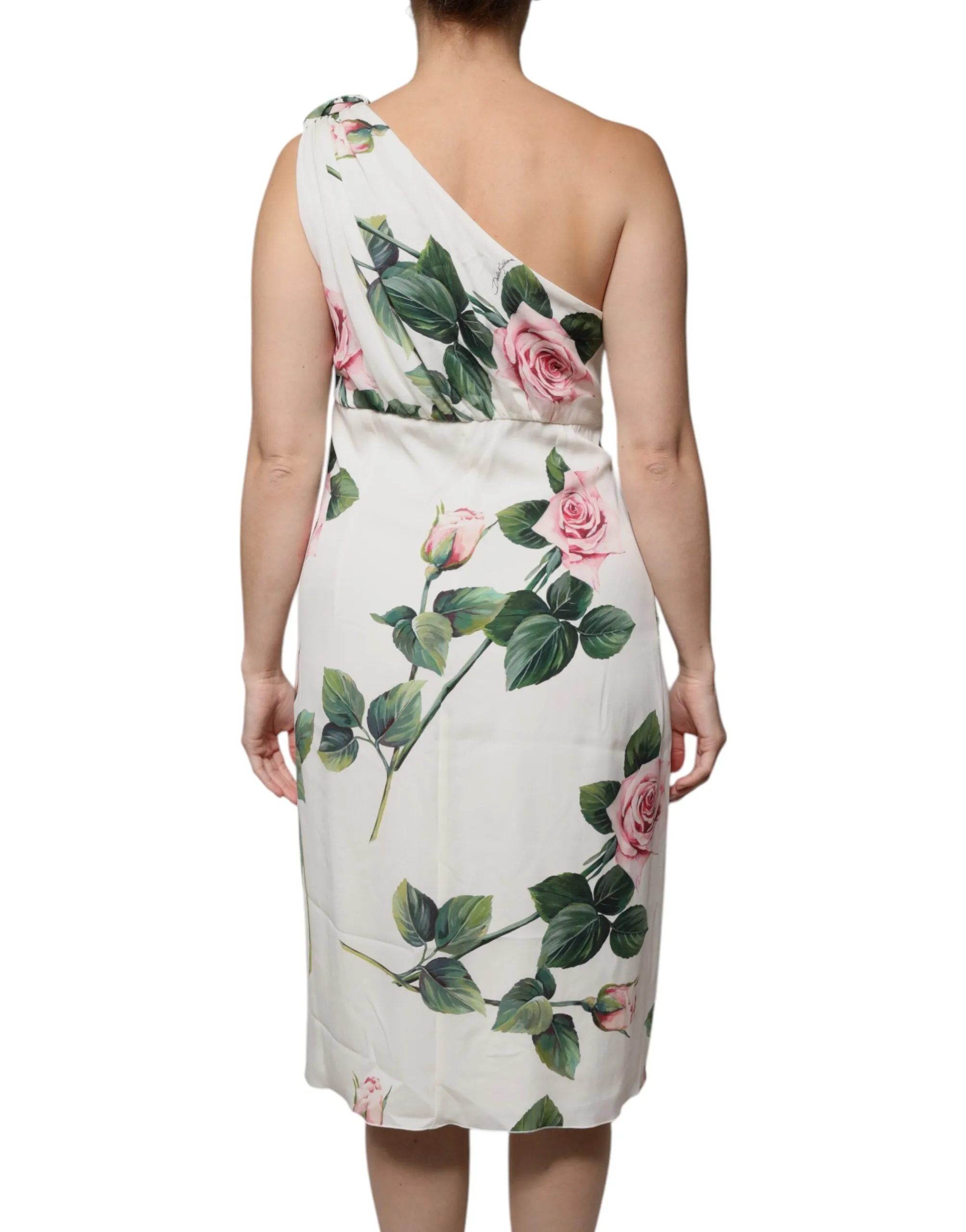 White Floral Silk One Shoulder Midi Dress sold by Lord & Taylor product image thumbnail 4