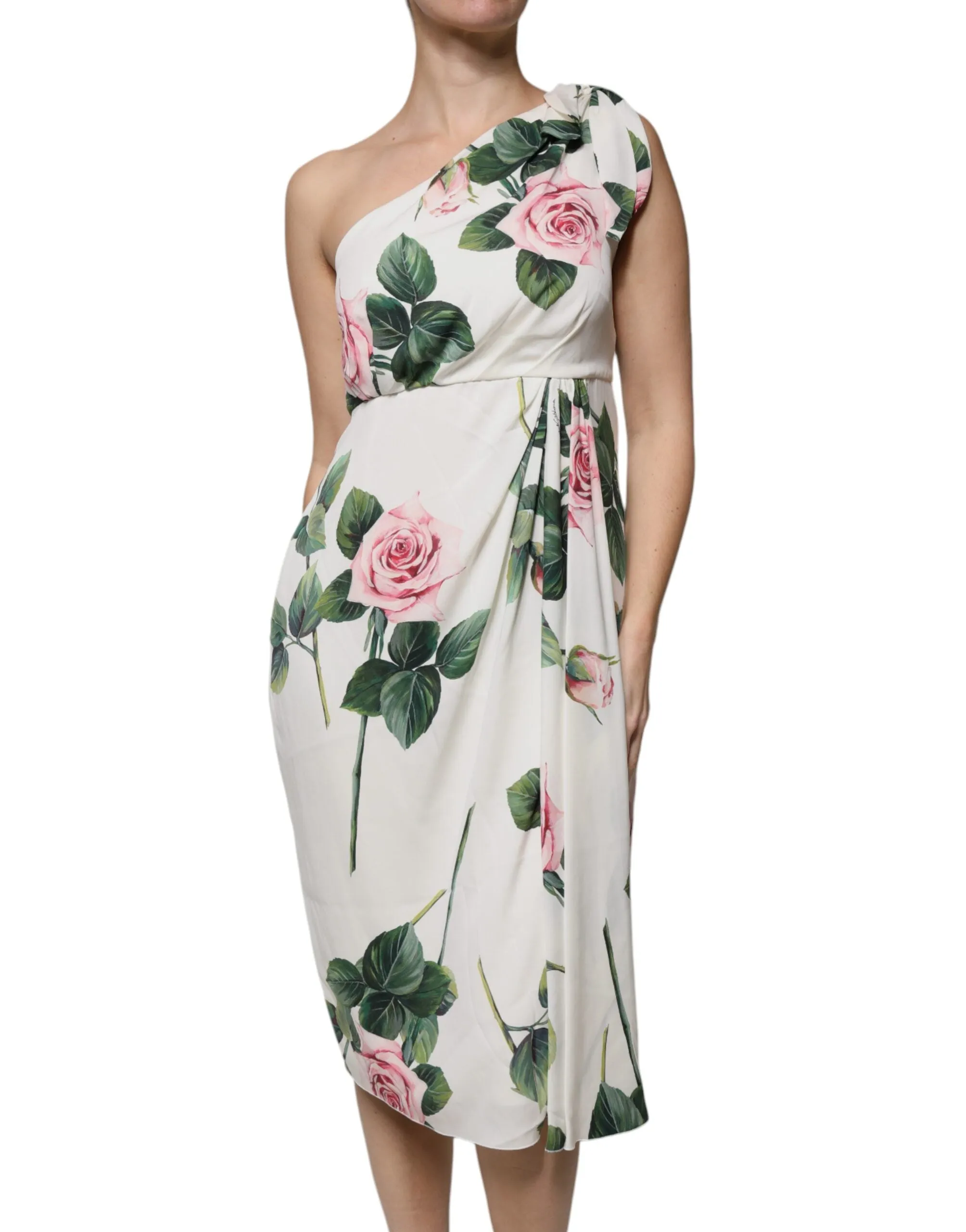 White Floral Silk One Shoulder Midi Dress sold by Lord & Taylor