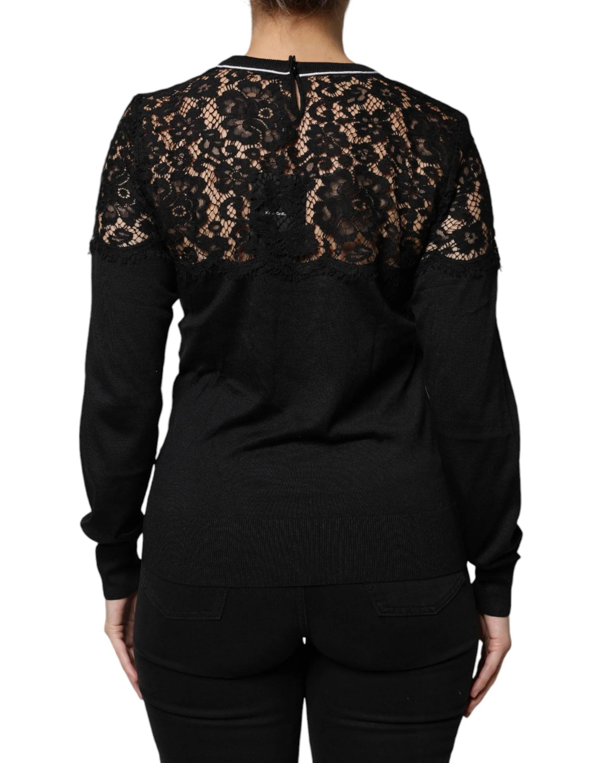 Black Floral Lace Silk Pullover Blouse Top sold by Lord & Taylor product image thumbnail 4