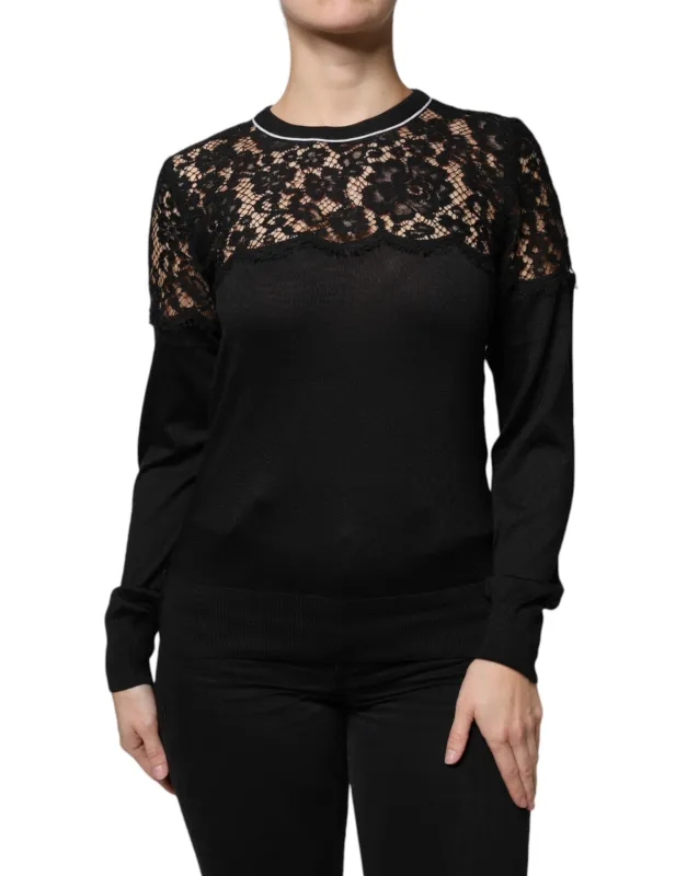 Black Floral Lace Silk Pullover Blouse Top sold by Lord & Taylor