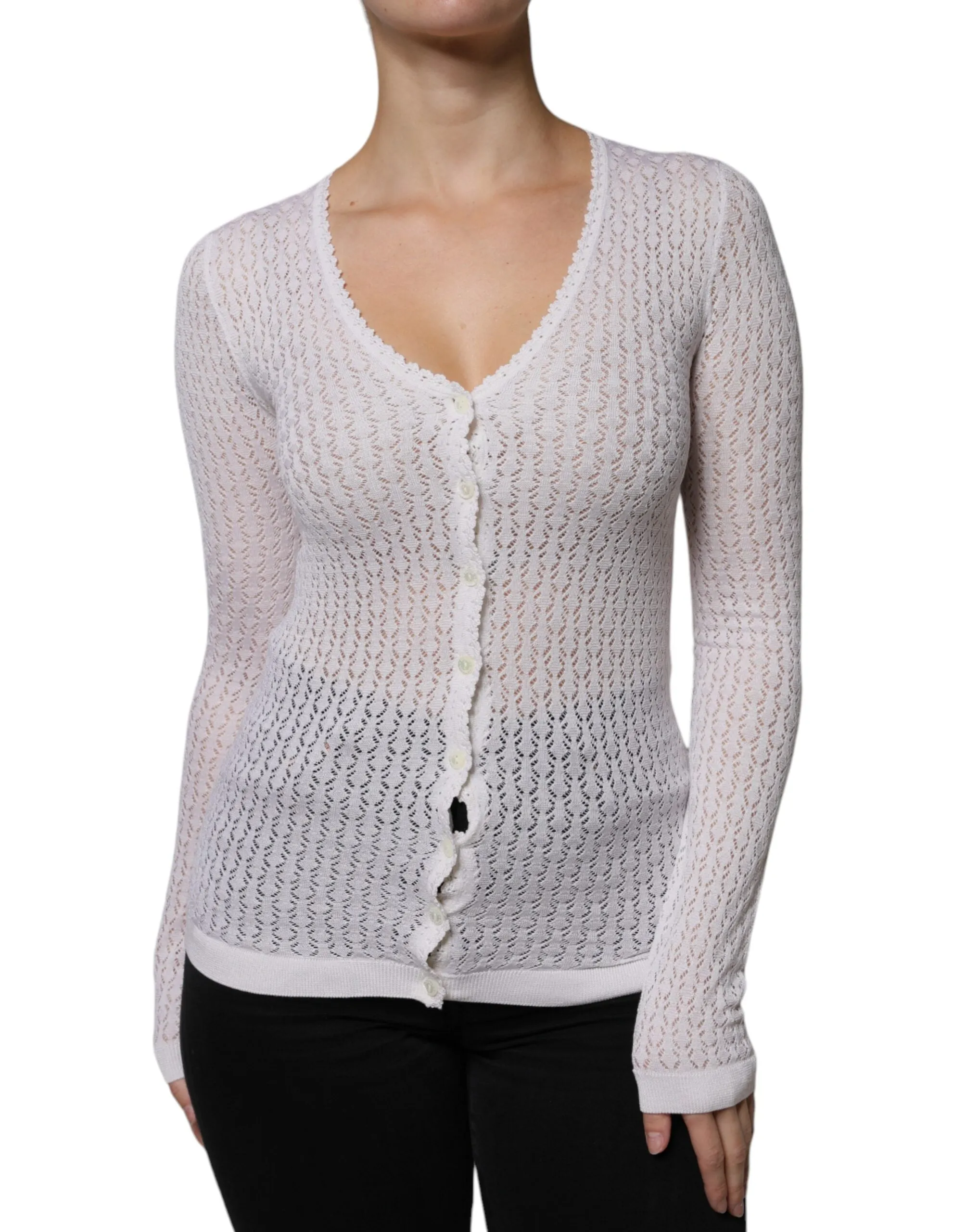 White Silk Button Down Cardigan Sweater sold by Lord & Taylor product image thumbnail 2