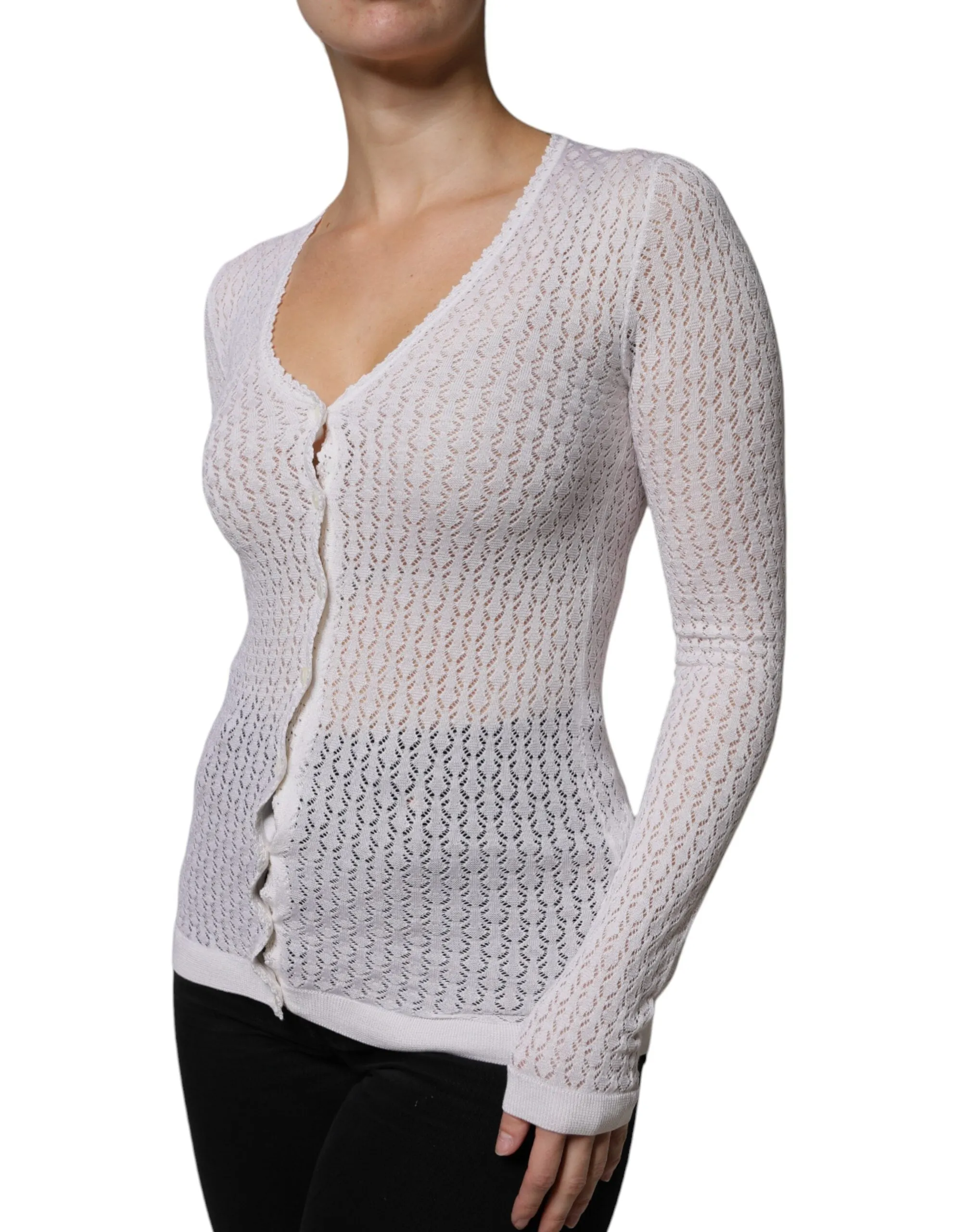 White Silk Button Down Cardigan Sweater sold by Lord & Taylor product image thumbnail 3