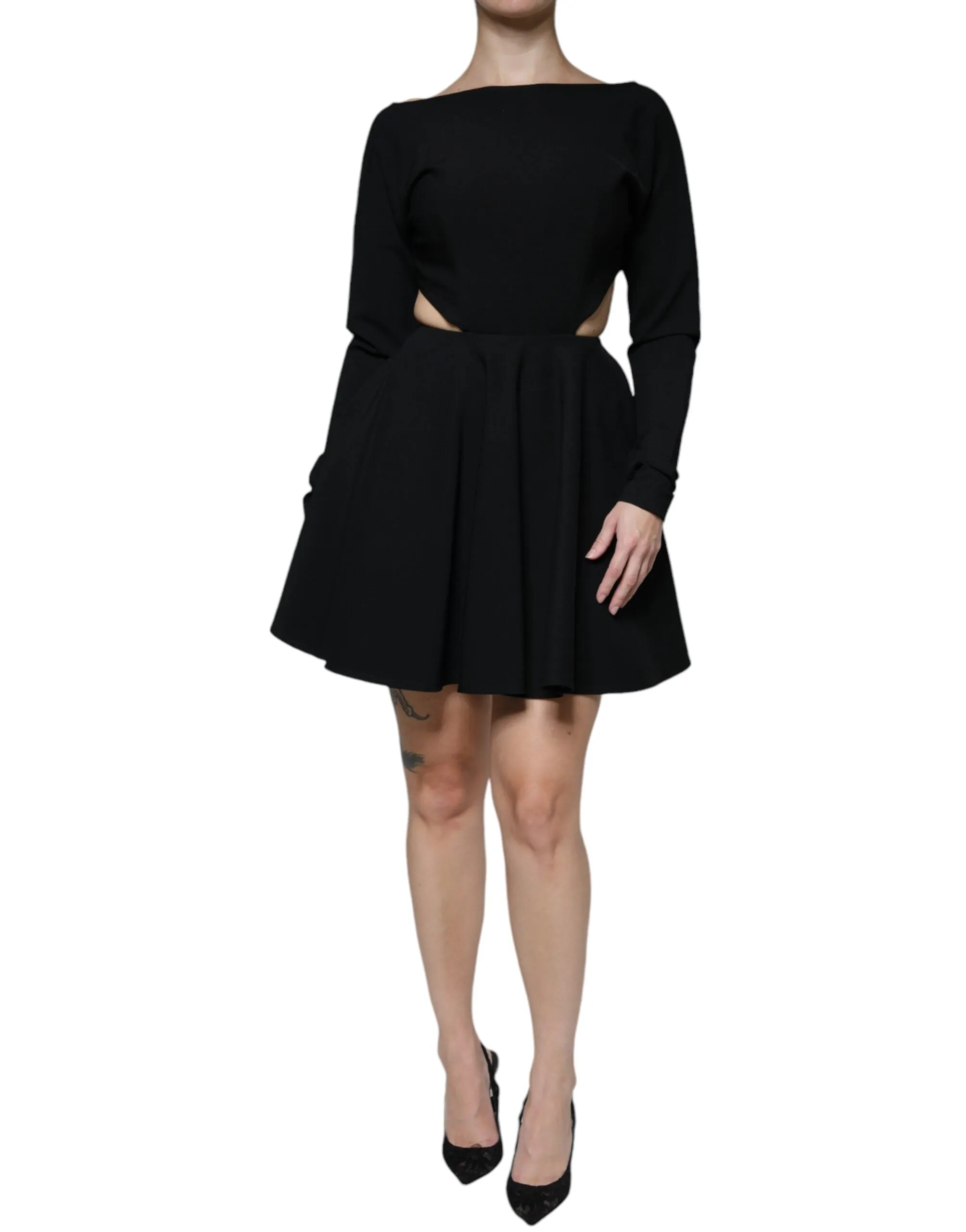 Black Viscose Cut Out A-line Long Sleeves Mini Dress sold by Lord & Taylor product image thumbnail 2