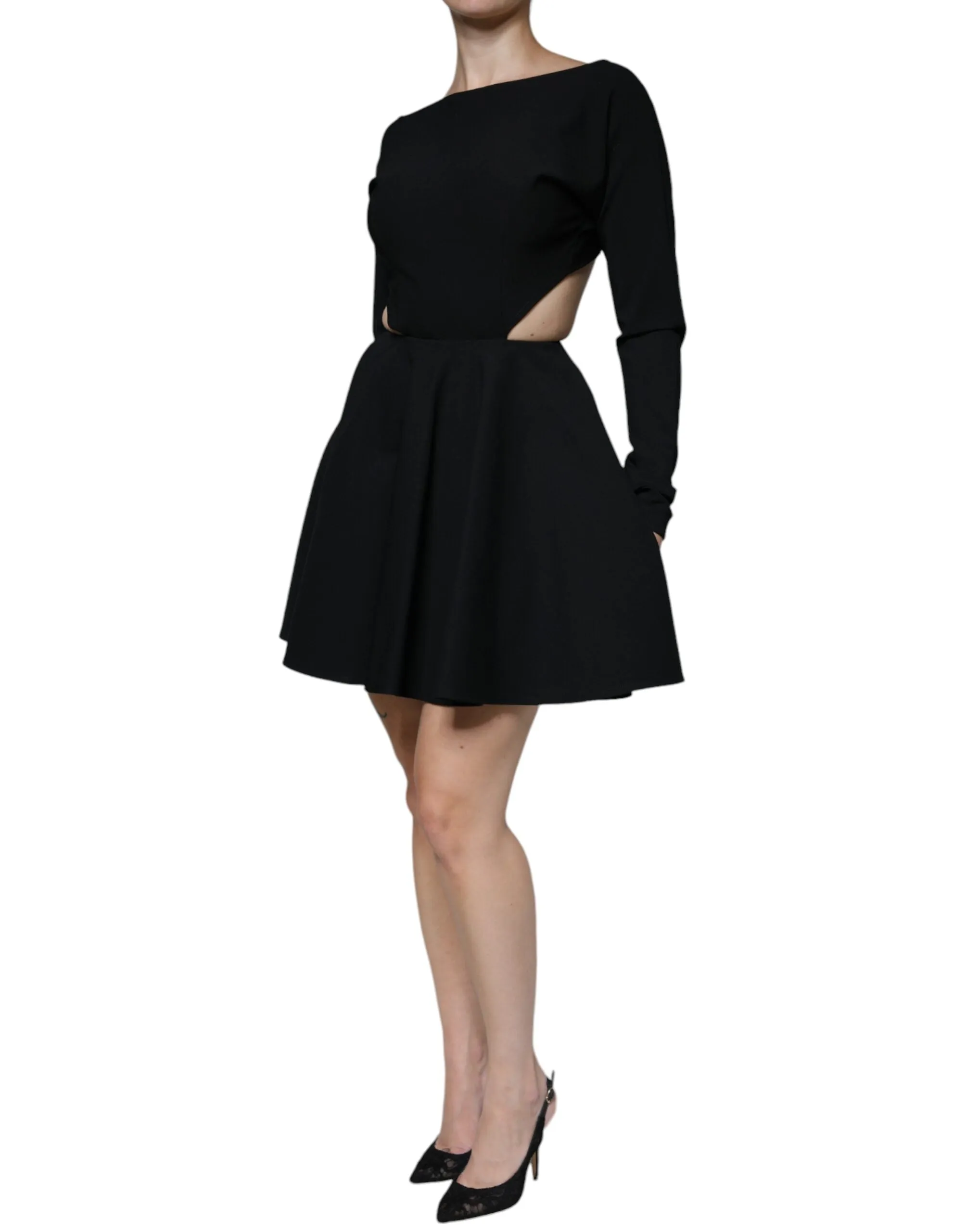 Black Viscose Cut Out A-line Long Sleeves Mini Dress sold by Lord & Taylor product image thumbnail 3