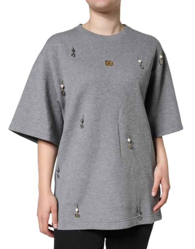 Gray Cotton Blend Embellished Tee T-shirt sold by Lord & Taylor