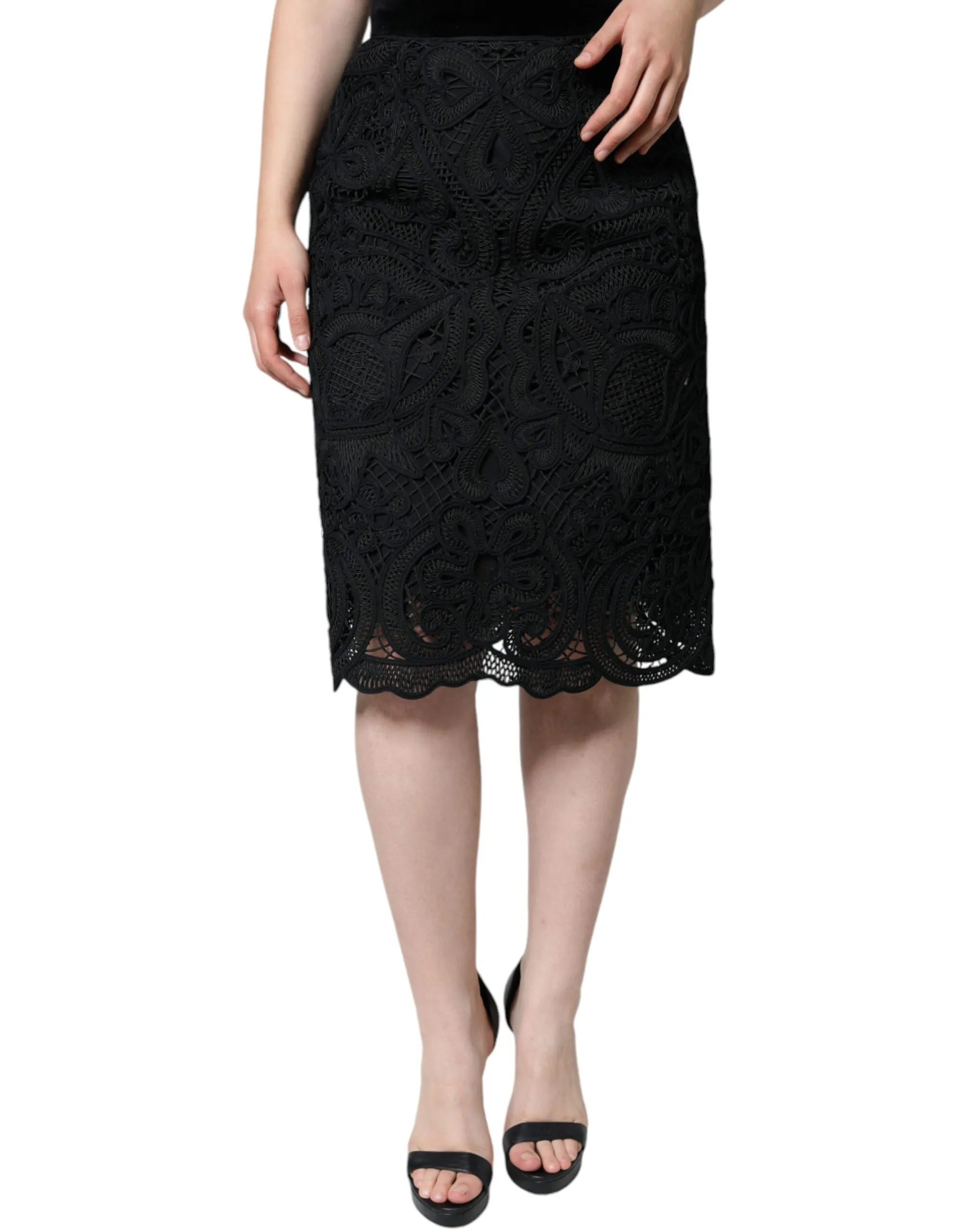 Black Floral Lace HighWaist Pencil Cut Skirt sold by Lord & Taylor product image thumbnail 2