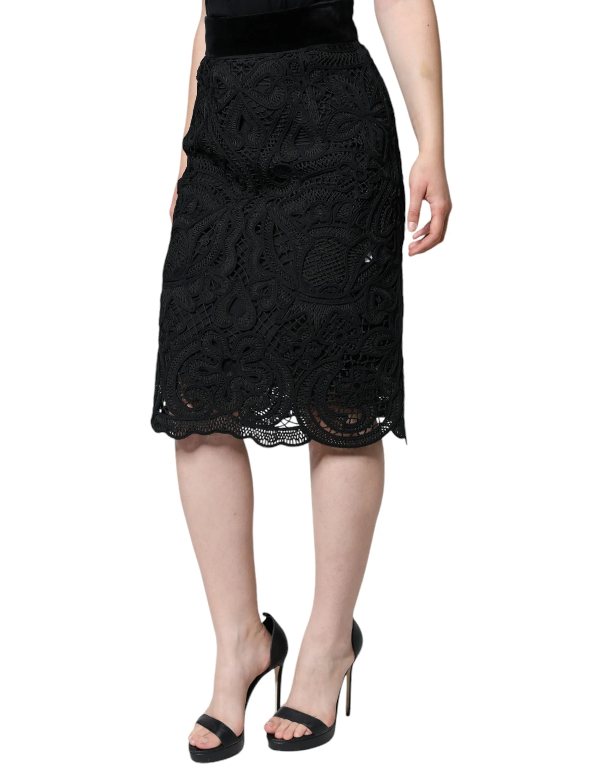 Black Floral Lace HighWaist Pencil Cut Skirt sold by Lord & Taylor product image thumbnail 3