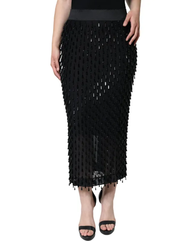Black Embellished Pencil Cut Midi Skirt sold by Lord & Taylor