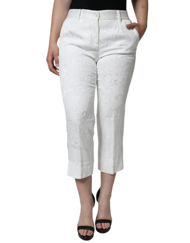 White Floral Brocade Cotton Cropped Pants sold by Lord & Taylor