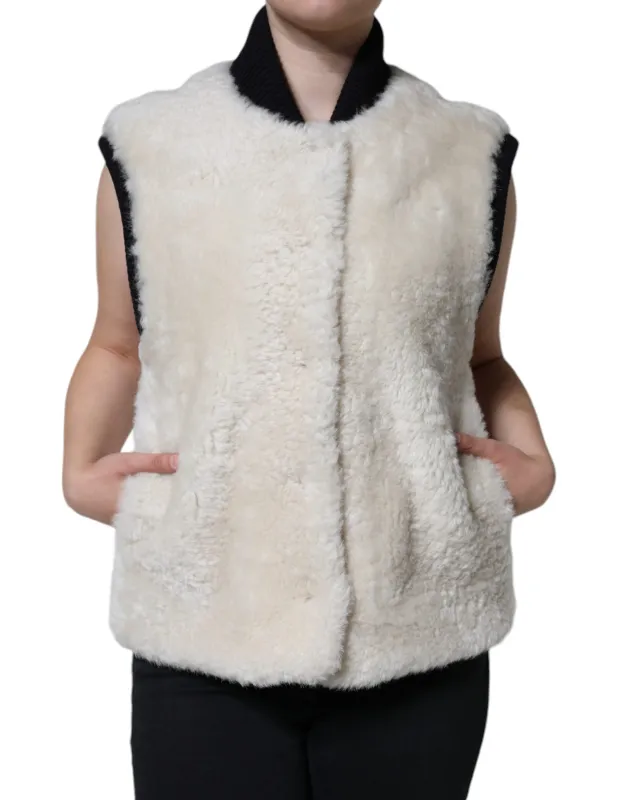 White WARRENFORD Shearling Leather Vest Coat Jacket sold by Lord & Taylor