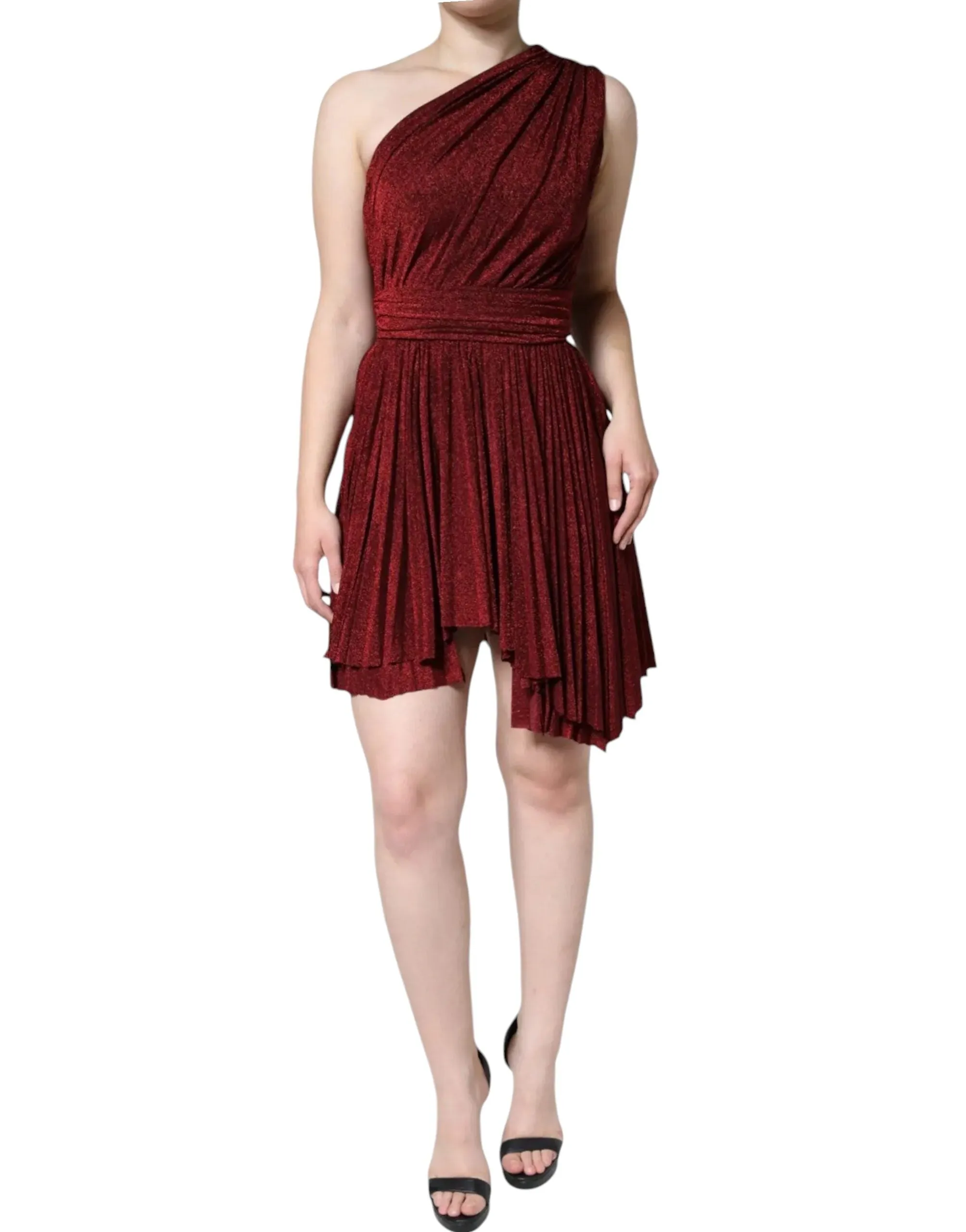 Red One Shoulder Pleated A-line Mini Dress sold by Lord & Taylor product image thumbnail 2