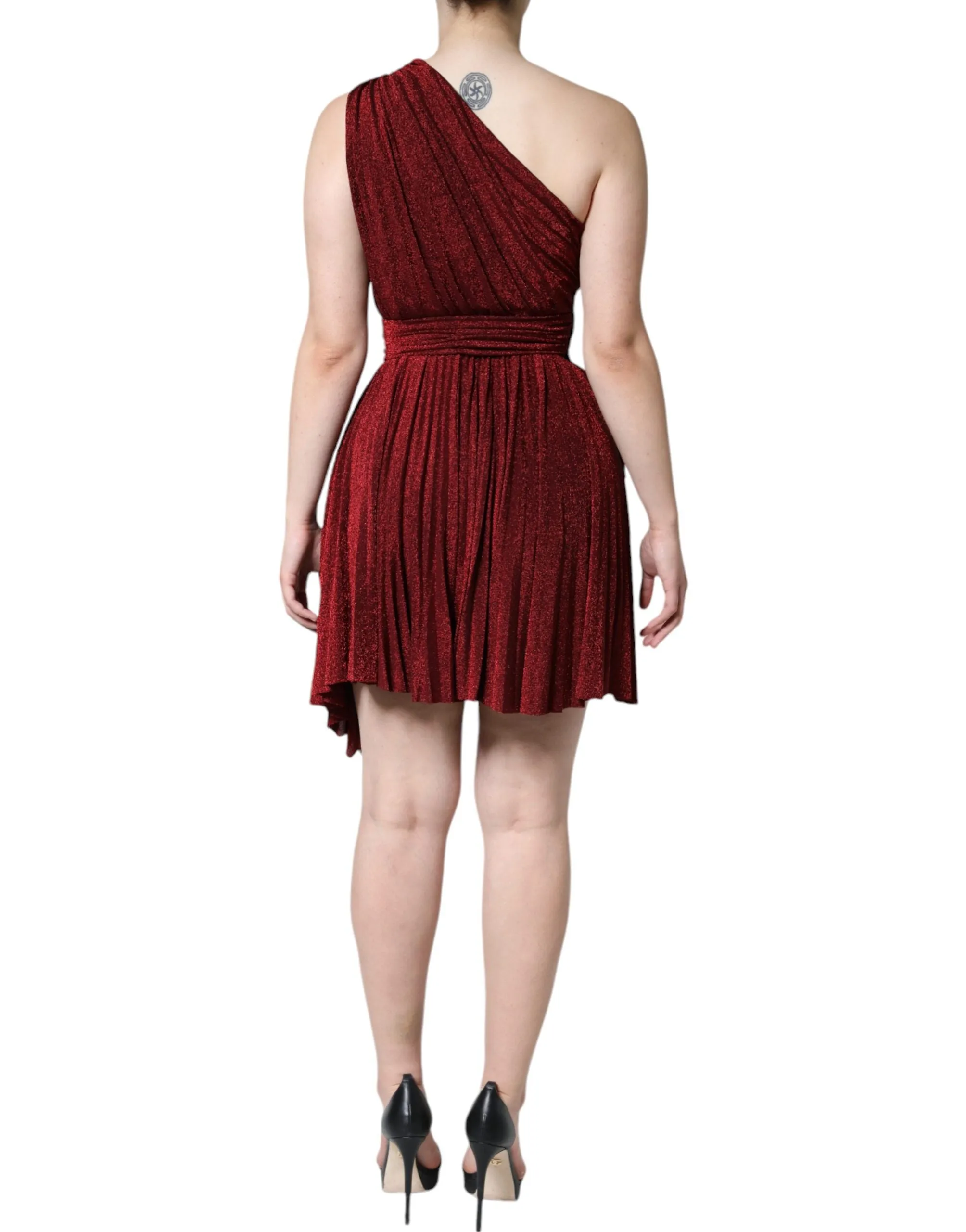 Red One Shoulder Pleated A-line Mini Dress sold by Lord & Taylor product image thumbnail 4