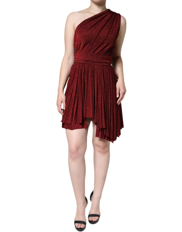 Red One Shoulder Pleated A-line Mini Dress sold by Lord & Taylor