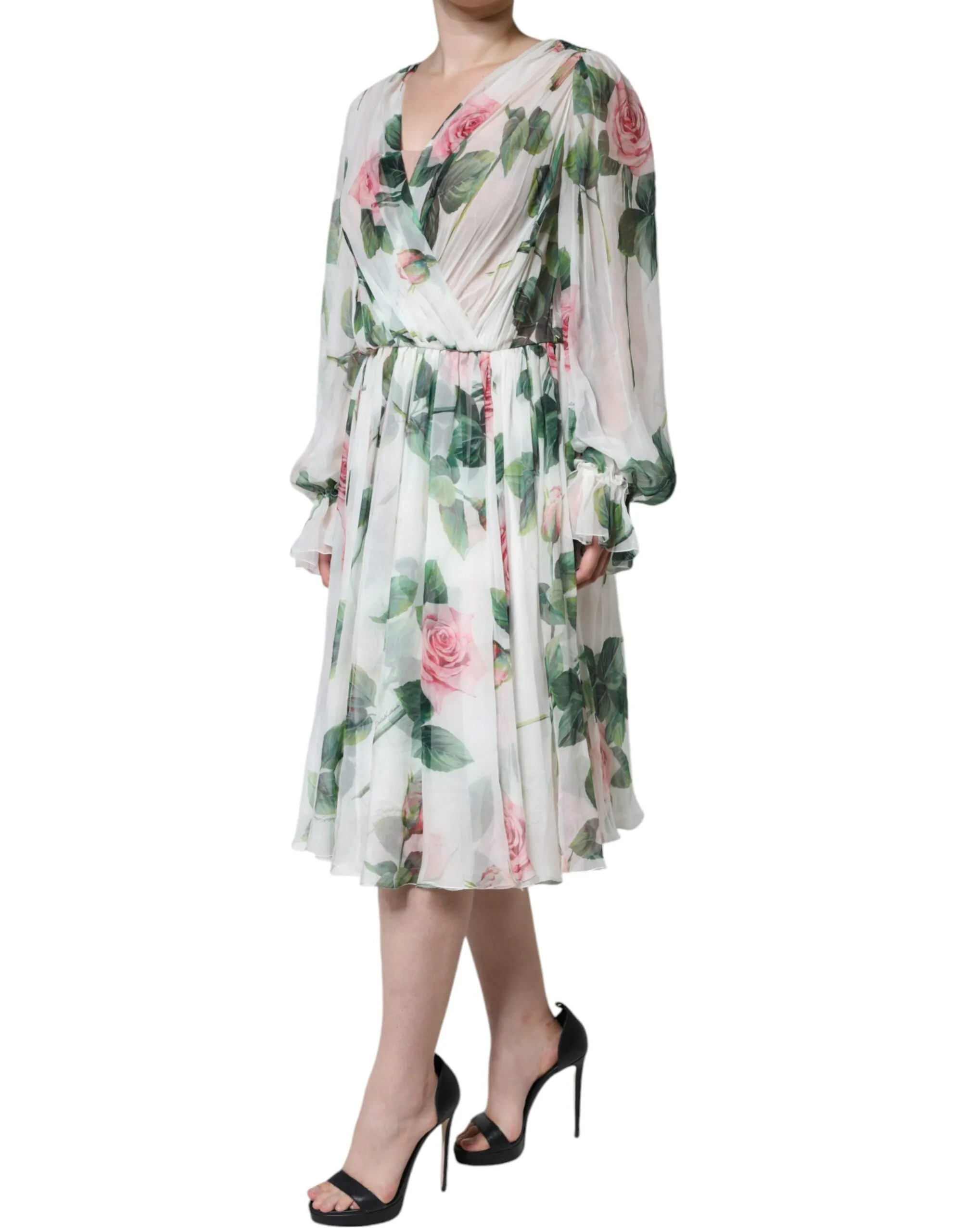 White Silk Floral Print A-line Midi Dress sold by Lord & Taylor product image thumbnail 3