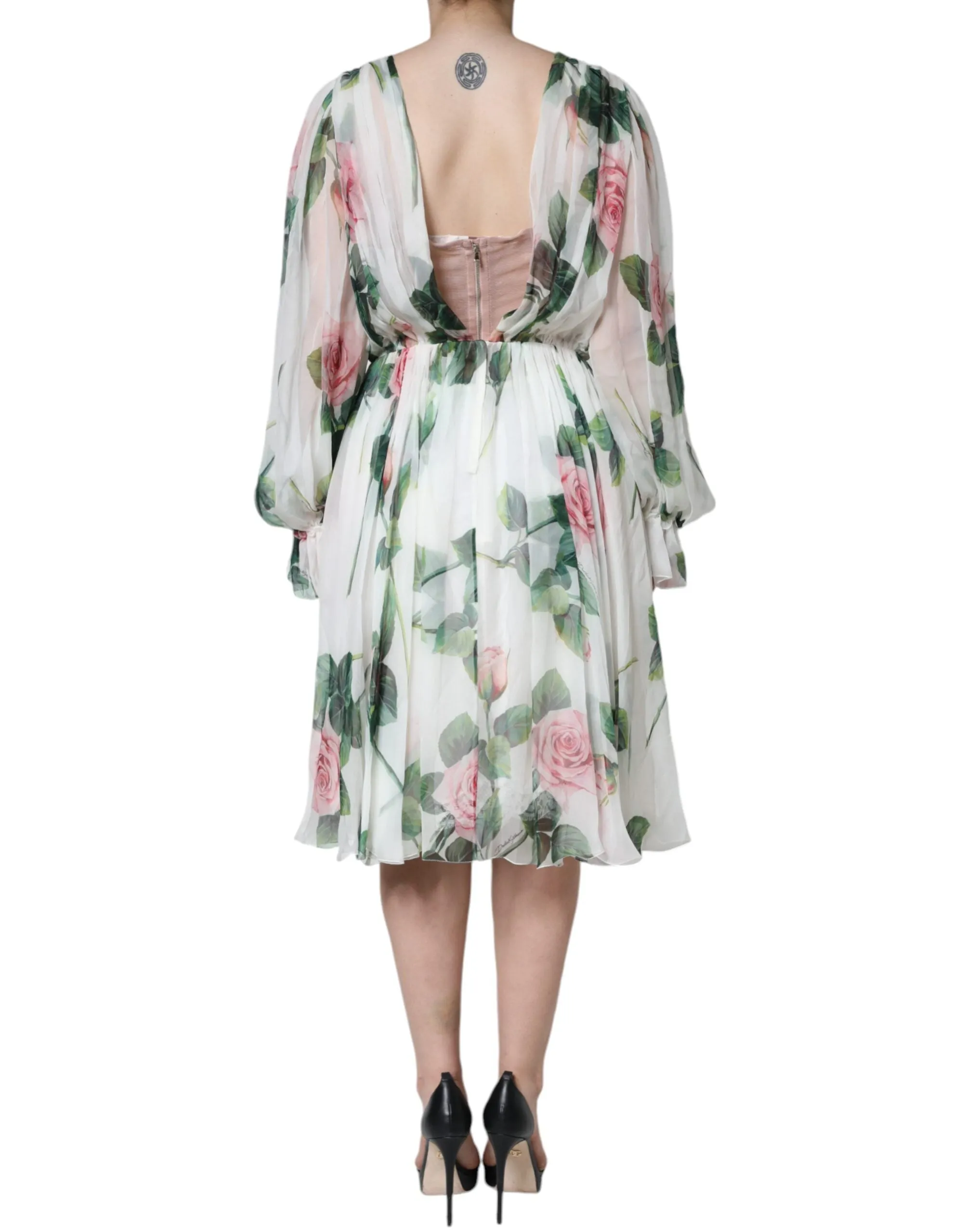 White Silk Floral Print A-line Midi Dress sold by Lord & Taylor product image thumbnail 4
