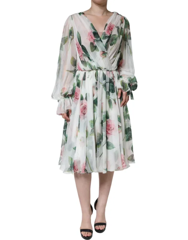 White Silk Floral Print A-line Midi Dress sold by Lord & Taylor