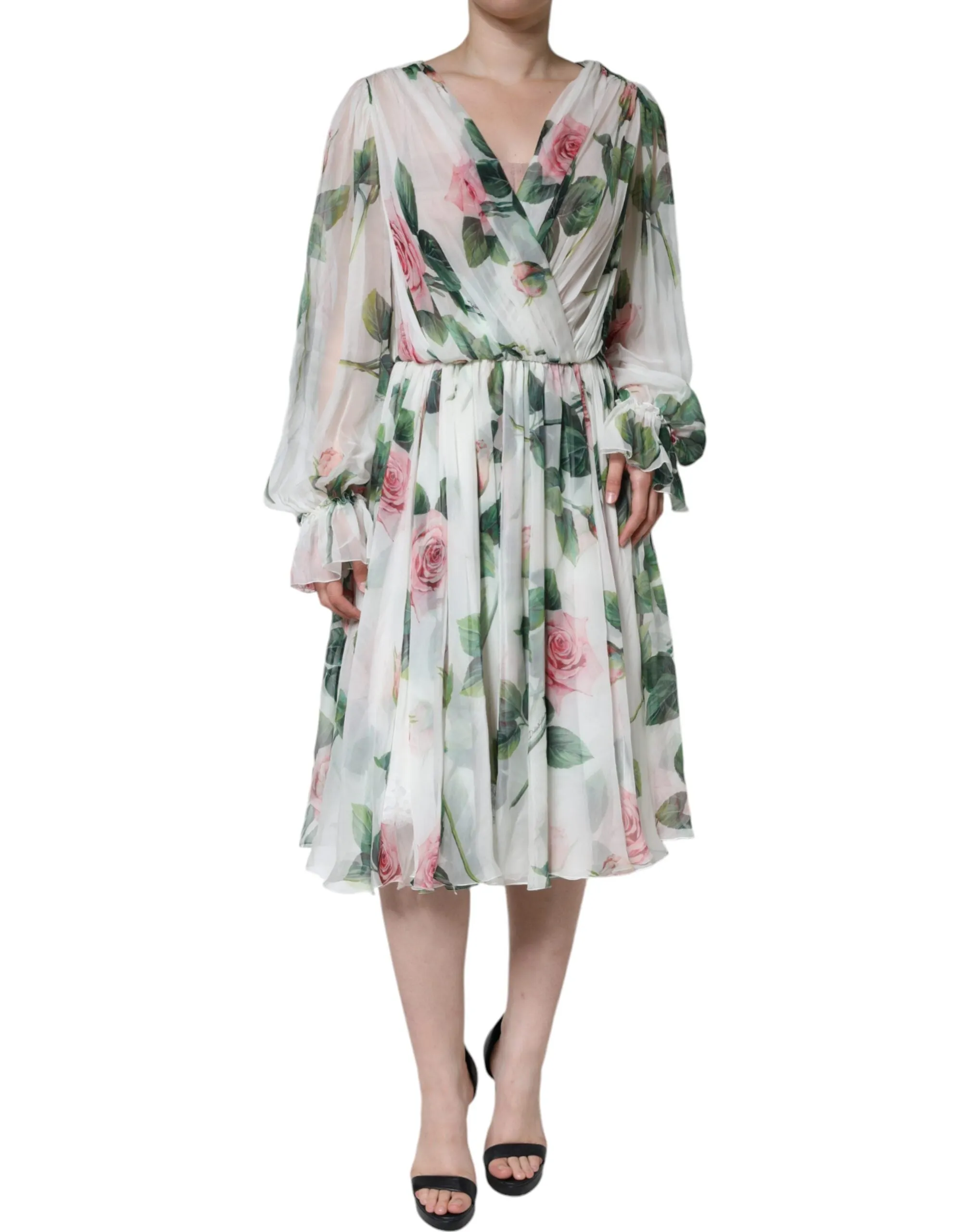 White Silk Floral Print A-line Midi Dress sold by Lord & Taylor