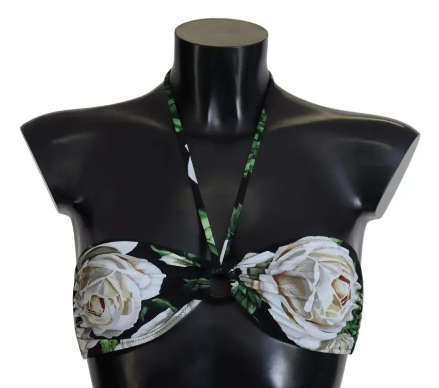 Black Floral Halter Beachwear Swimwear Bikini Top sold by Lord & Taylor