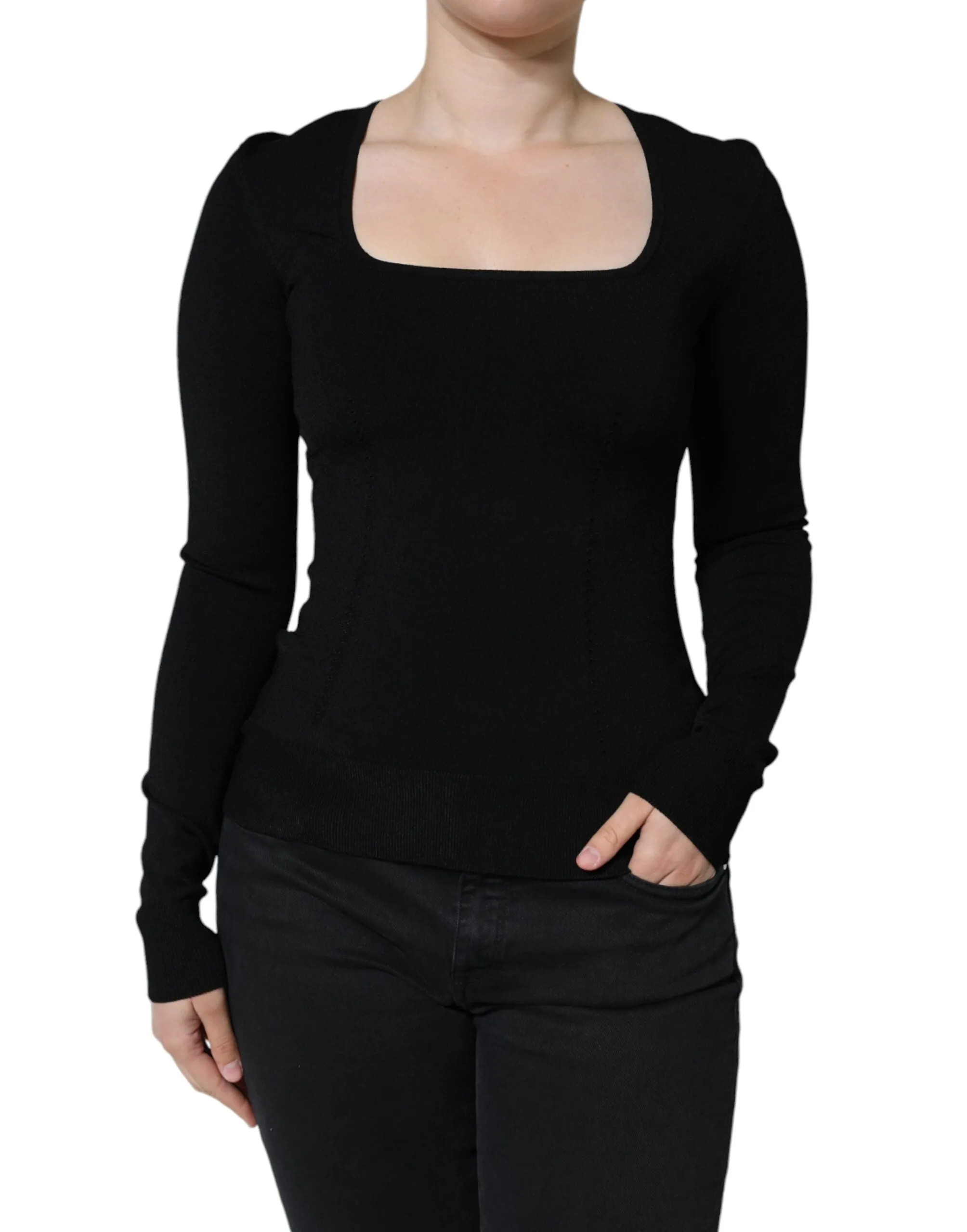 Black Long Sleeves Blouse Square Neck Top sold by Lord & Taylor product image thumbnail 2