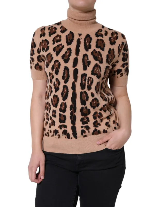 Beige Leopard Print Wool Turtleneck Top sold by Lord & Taylor