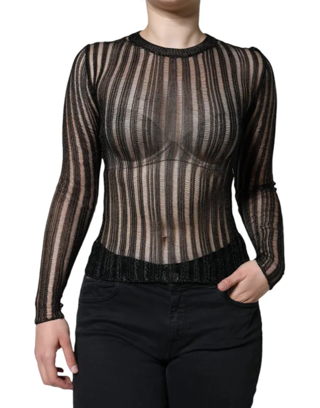 Black Stripe See Through Long Sleeves Top sold by Lord & Taylor