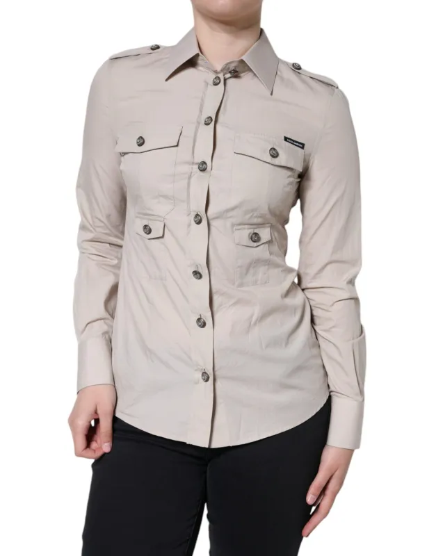 Beige Cotton Collared Button Down Shirt Top sold by Lord & Taylor