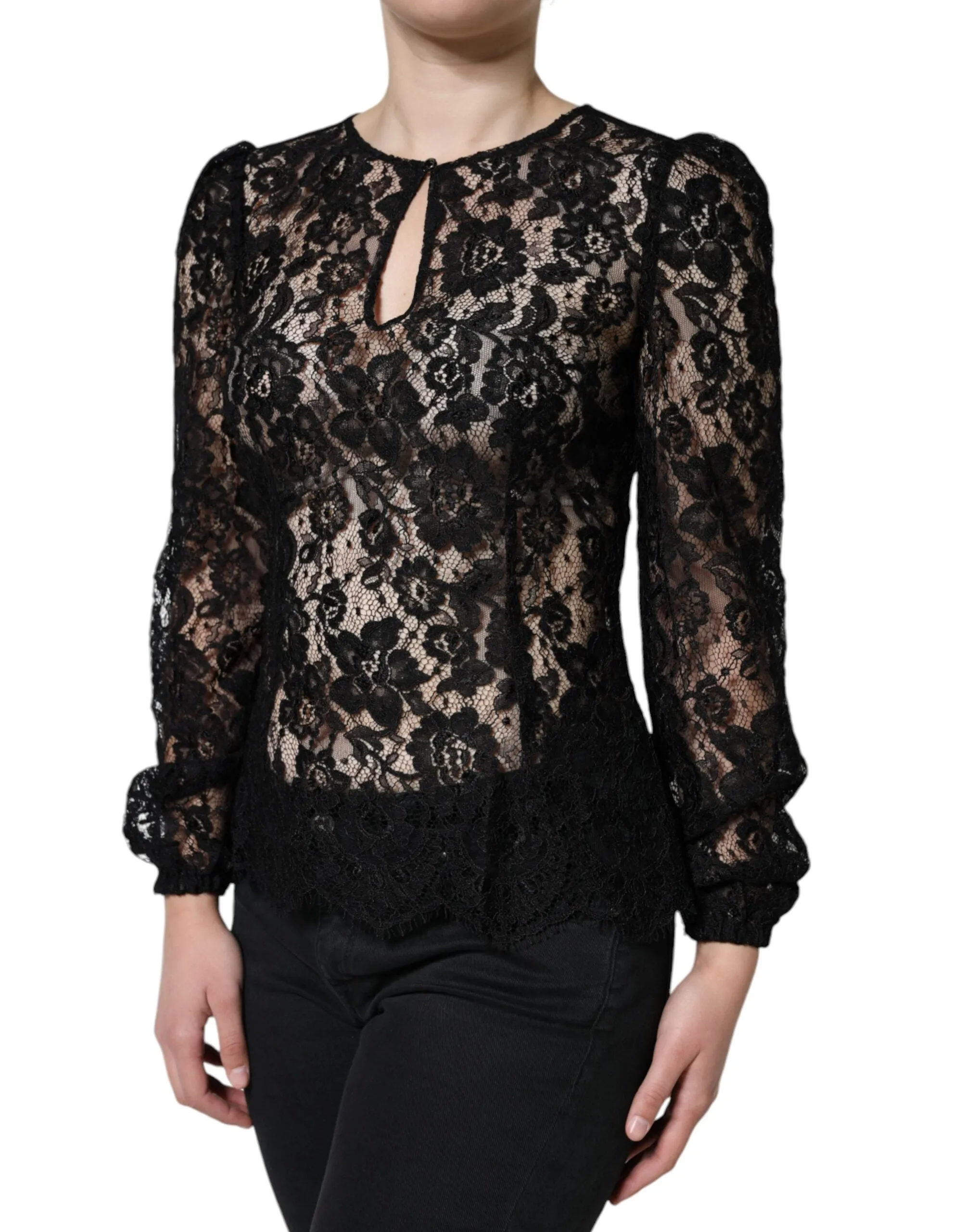Black Floral Lace See Through Long Sleeve Top sold by Lord & Taylor product image thumbnail 2