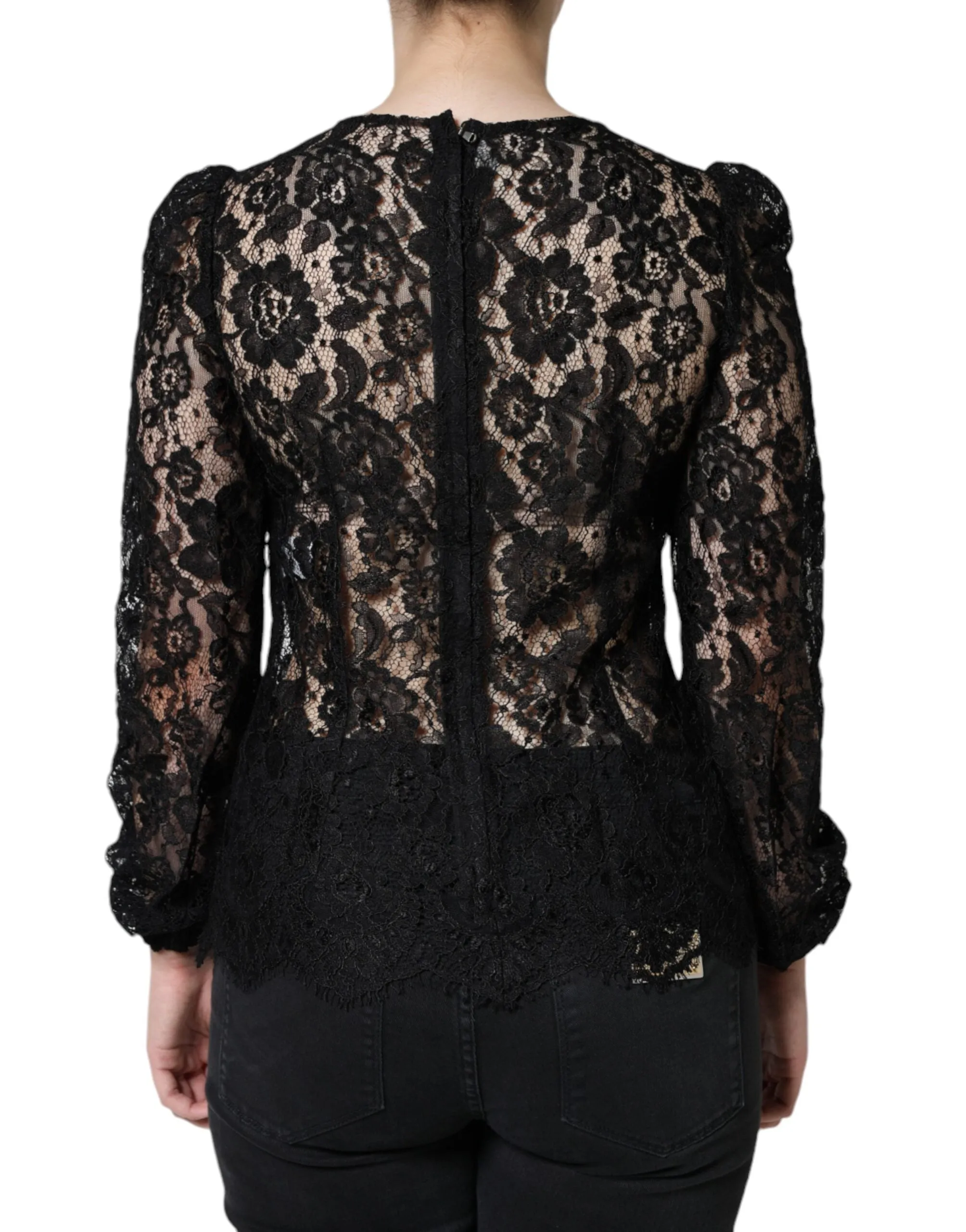 Black Floral Lace See Through Long Sleeve Top sold by Lord & Taylor product image thumbnail 3