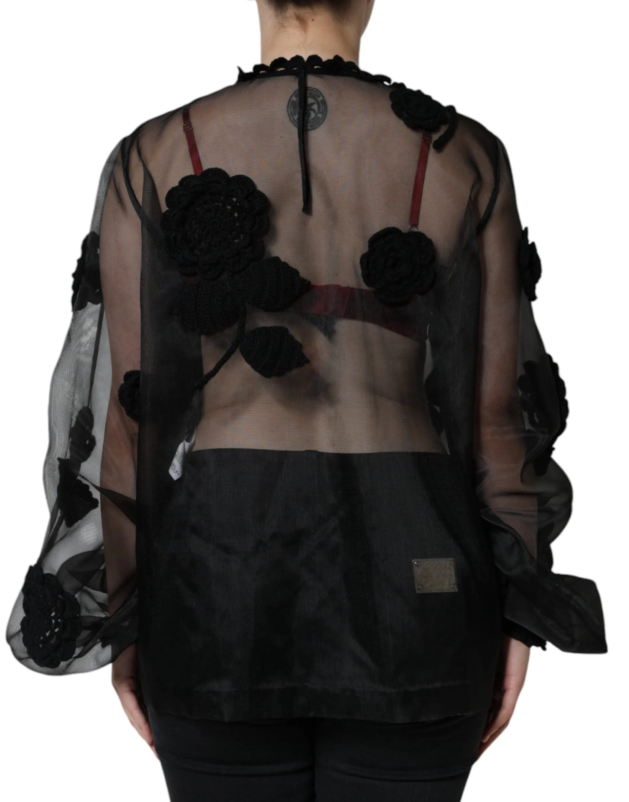 Black Nylon Mesh Transparent Floral Blouse sold by Lord & Taylor product image thumbnail 4