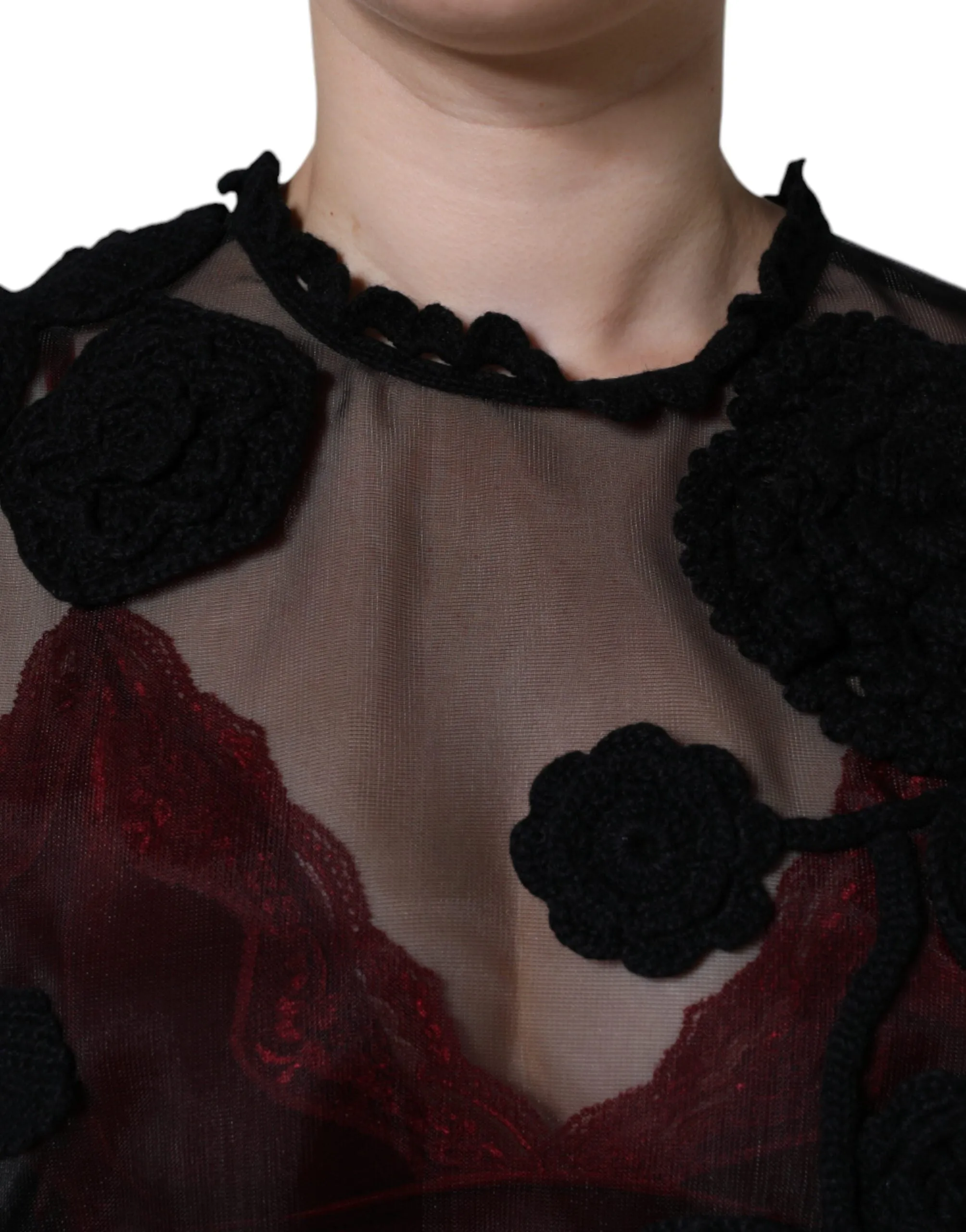 Black Nylon Mesh Transparent Floral Blouse sold by Lord & Taylor product image thumbnail 5