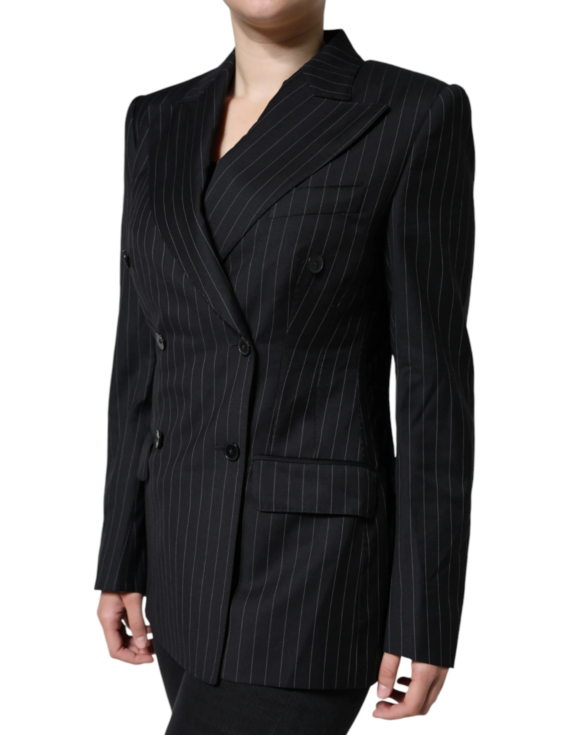 Black Striped Double Breasted Coat Jacket sold by Lord & Taylor product image thumbnail 4