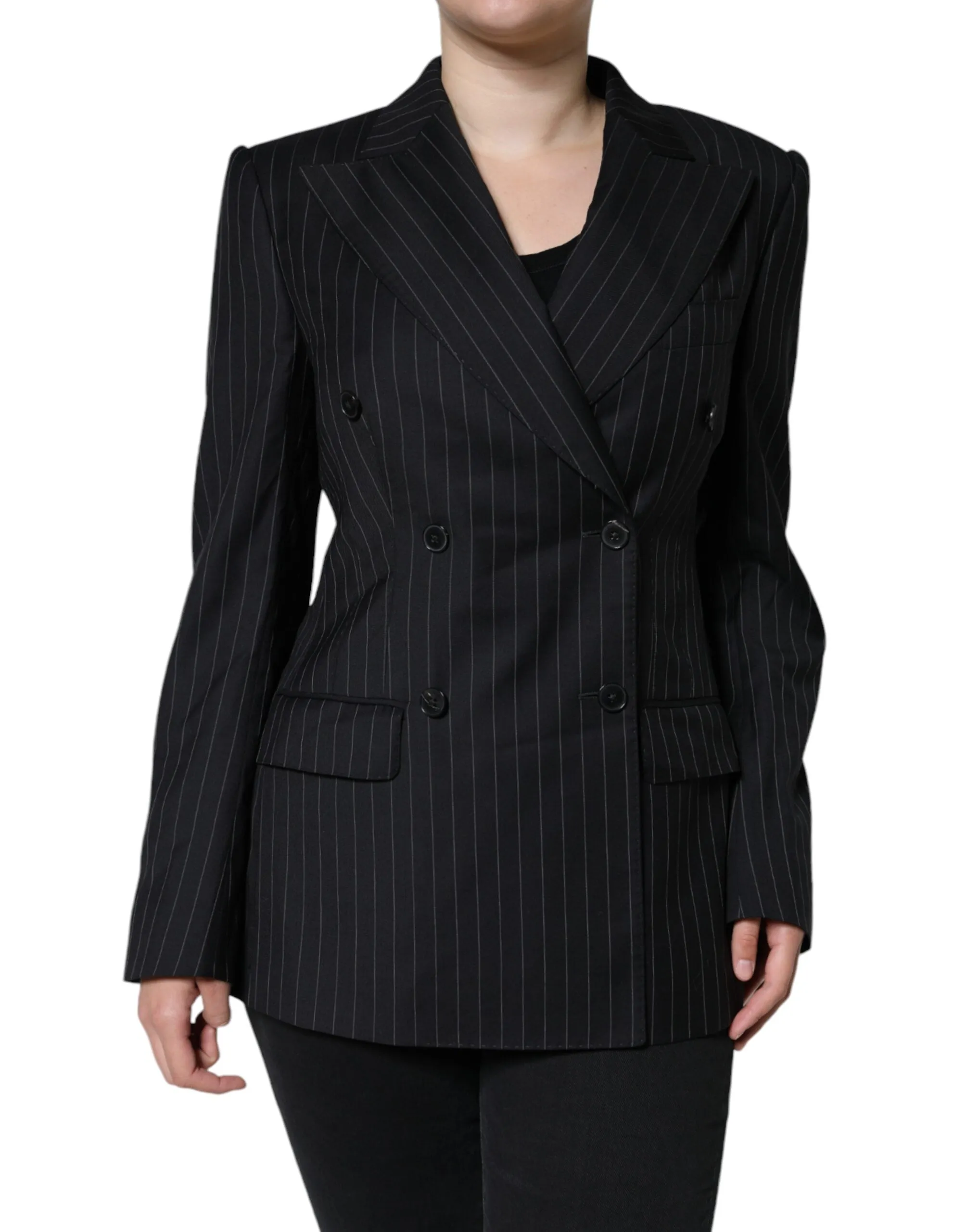 Black Striped Double Breasted Coat Jacket sold by Lord & Taylor