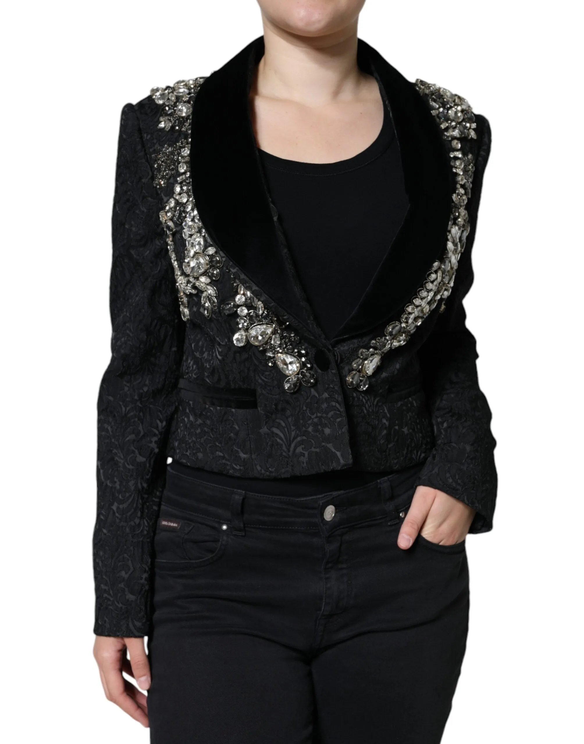 Black Jacquard Crystal Floral Jacket Blazer sold by Lord & Taylor