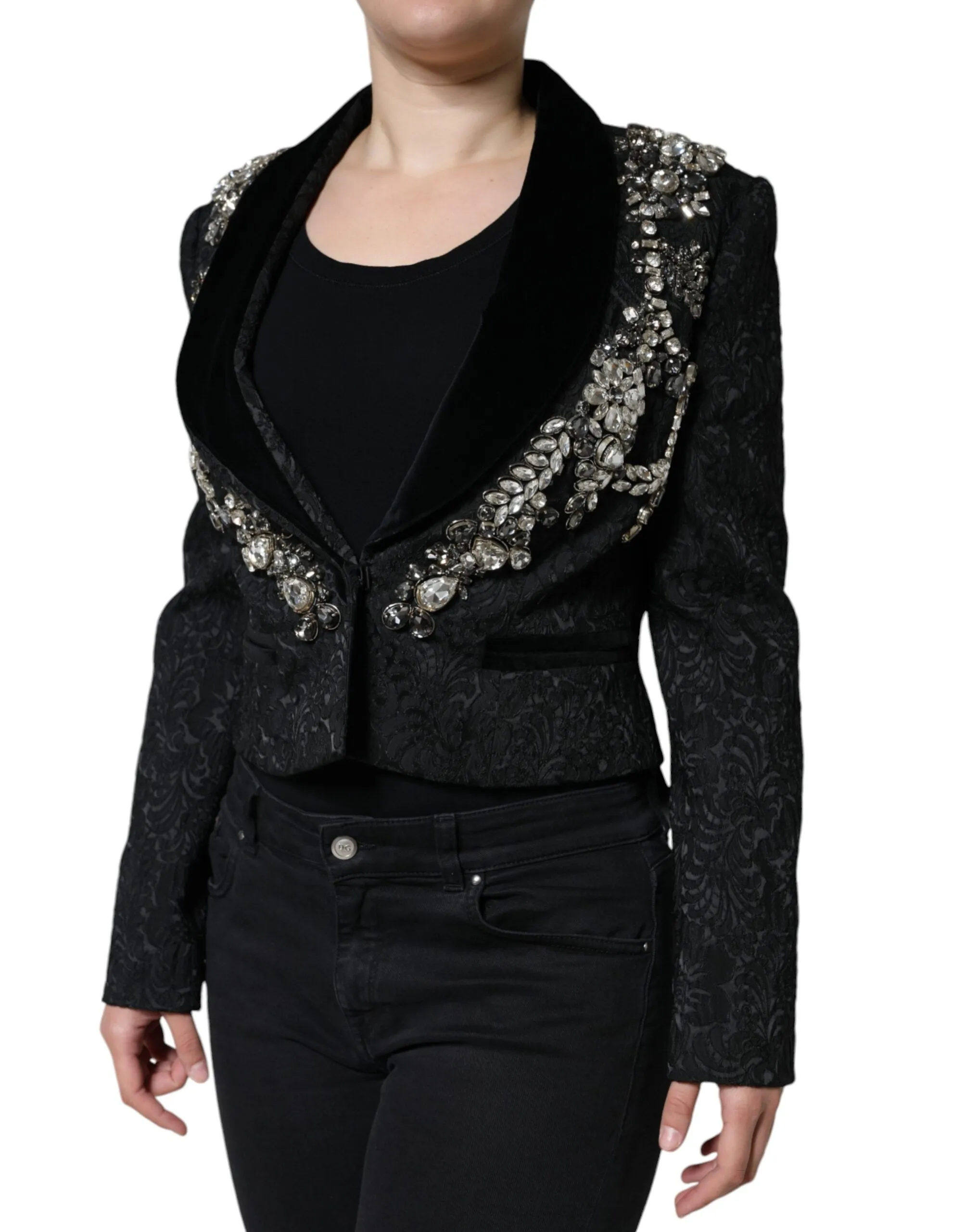 Black Jacquard Crystal Floral Jacket Blazer sold by Lord & Taylor product image thumbnail 3