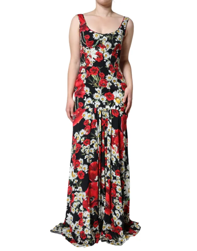 Black Floral Silk Sleeveless Long Gown Dress sold by Lord & Taylor