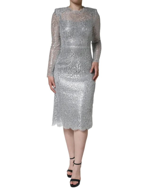 Silver Floral Lace Bodycon Sheath Midi Dress sold by Lord & Taylor
