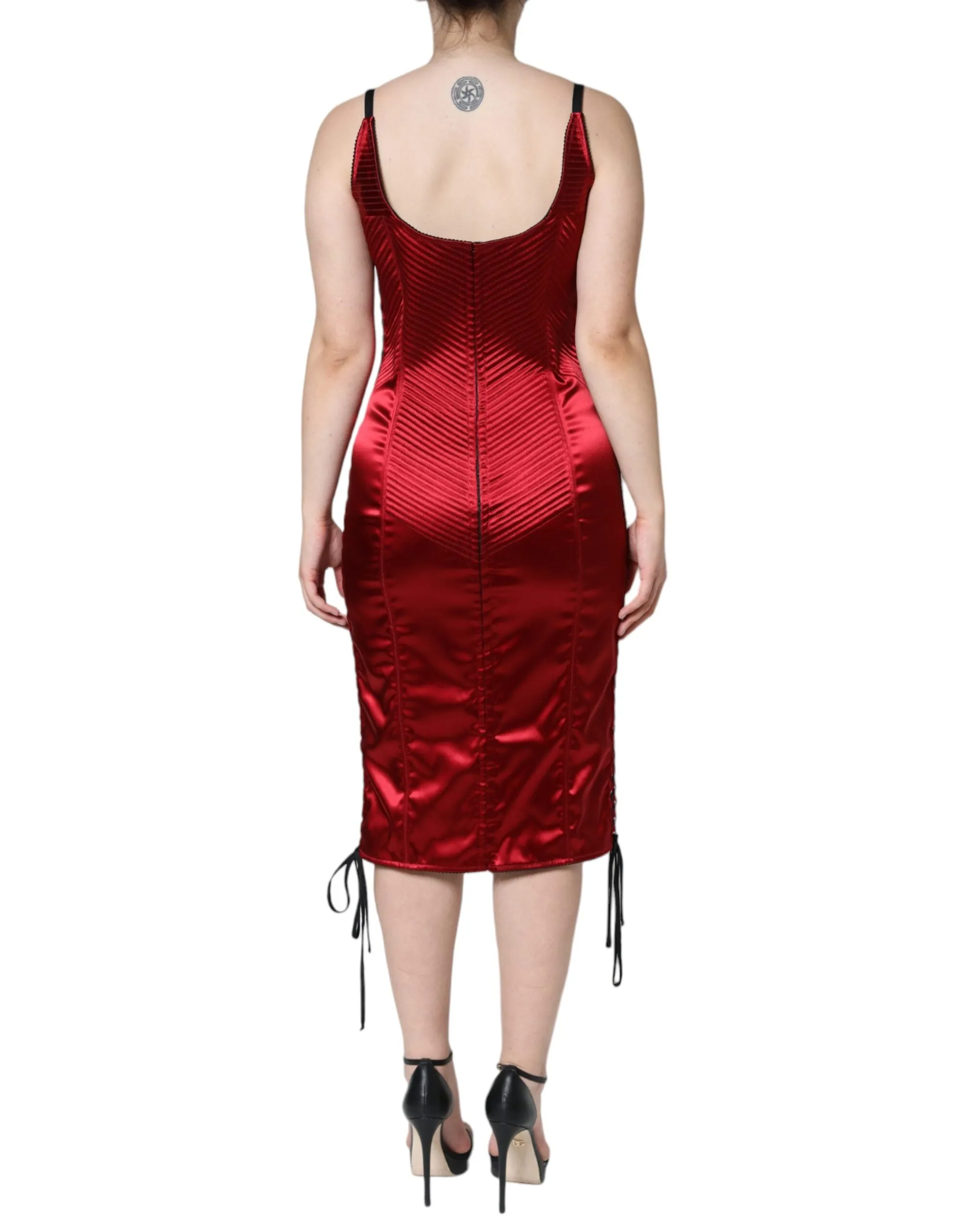 Red Bustier Corset Lace Bodycon Midi Dress sold by Lord & Taylor product image thumbnail 4
