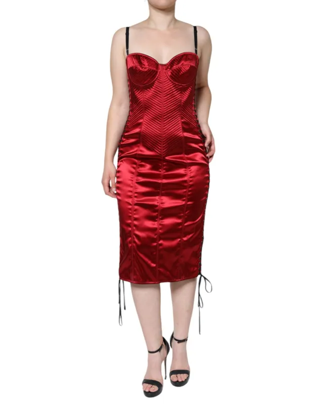 Red Bustier Corset Lace Bodycon Midi Dress sold by Lord & Taylor