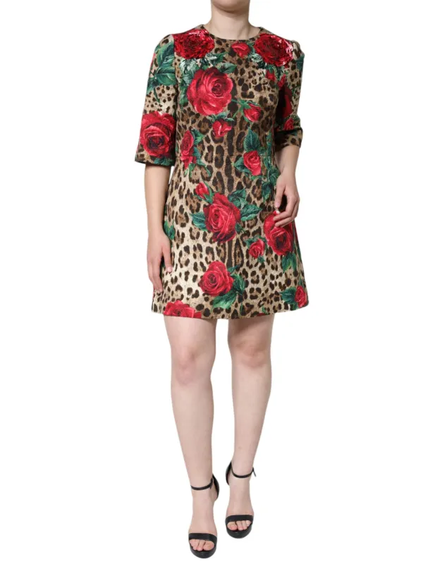 Brown Leopard Red Roses Cotton A-line Dress sold by Lord & Taylor