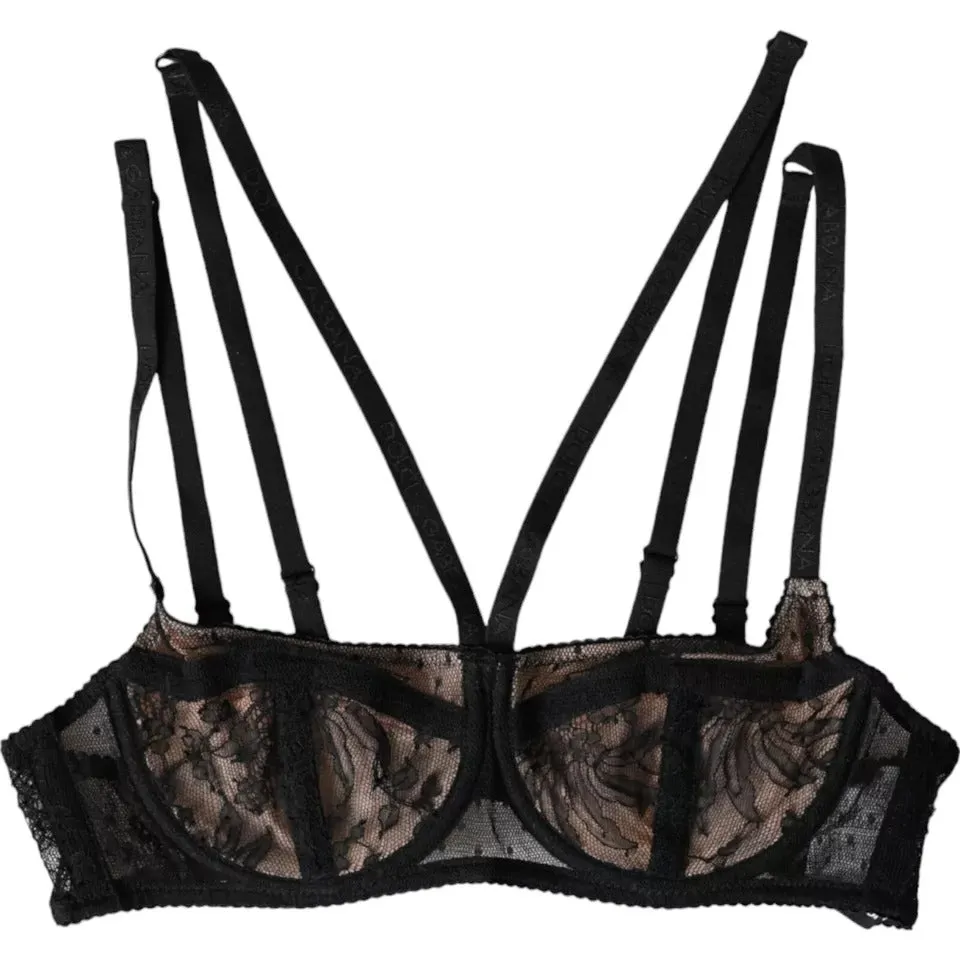 Black Floral Lace Nylon Balconcino Bra Underwear sold by Lord & Taylor product image thumbnail 2
