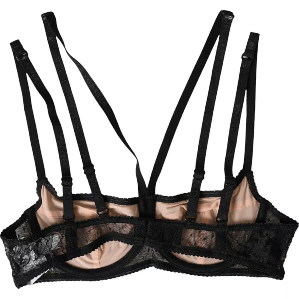 Black Floral Lace Nylon Balconcino Bra Underwear sold by Lord & Taylor product image thumbnail 3