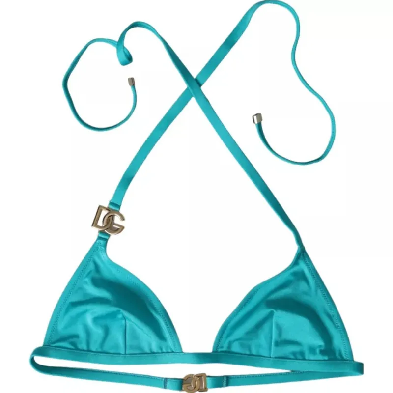 Blue Green Halter DG Logo Swimwear Beachwear Bikini Top sold by Lord & Taylor