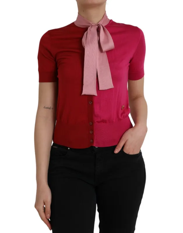Pink Short Sleeves Pullover Ascot Collar Top sold by Lord & Taylor
