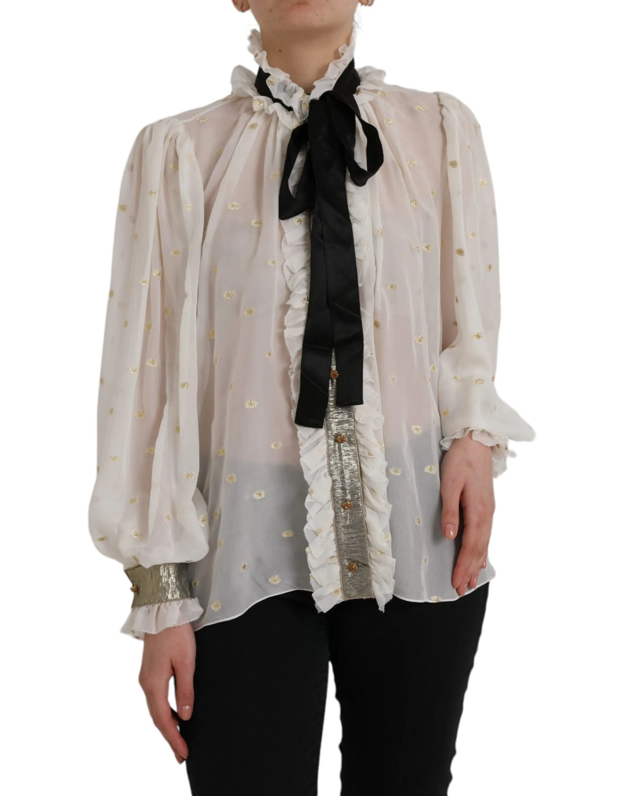 Off White Silk Blend Ascot Collar Blouse Top sold by Lord & Taylor