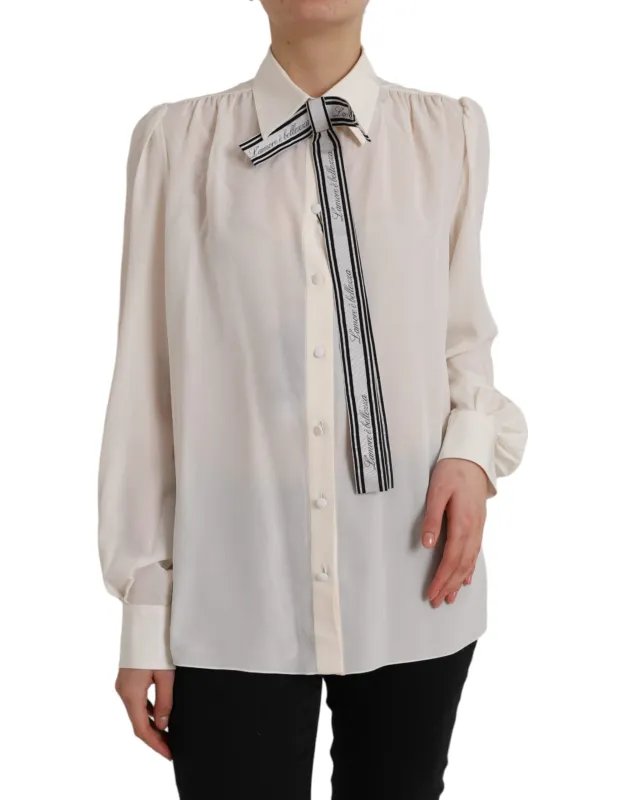 Off White Long Sleeve Button Down Blouse Top sold by Lord & Taylor