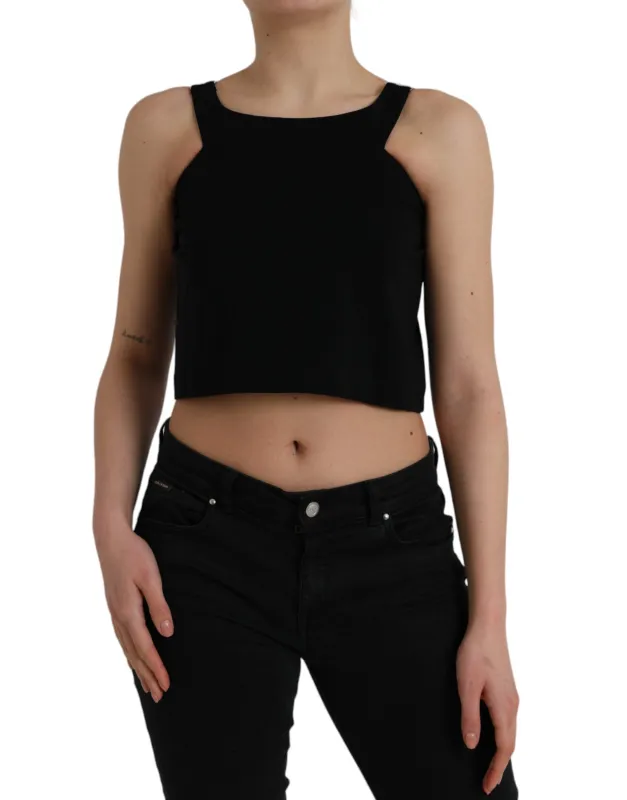 Black Sleeveless Round Neck Cropped Tank Top sold by Lord & Taylor